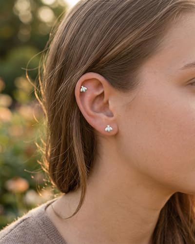 Flat Back Earrings for Women Cartilage Helix | Comfortable Dainty Cute Dragon Bee Bird Phoenix Dragonfly Cute Animal Leaf Spiral Rhombus Design Flatback Stud Earrings - color: Silver Bee