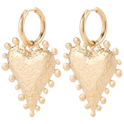 Beebeecraft Heart Dangle Earrings for Women 18K Gold Plated Stainless Steel | Hypoallergenic, Drop Huggie Earrings with Large Love Hearts Charm, For Valentines Gift Jewelry Mother