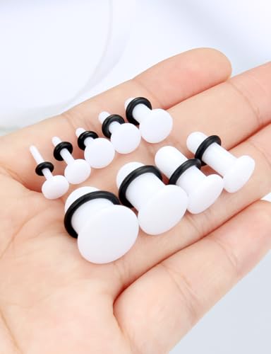 14G 12G 10G 8G 6G 4G 2G 0G 00G Ears Gauges Tunnels Plugs for Women Acrylic Flat Top Plugs with O-rings Ear Gauge Stretching Kit Expander Stretcher Plug Earrings for Piercing Jewelry - color: 10g to 1", white