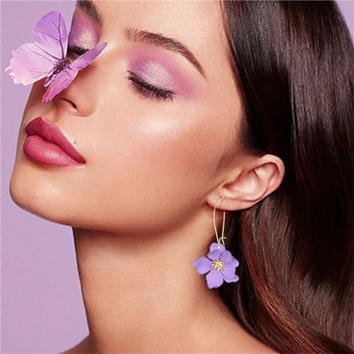 WCRAZYE Bohemian Daisy Flower Earrings Necklace Sets for Women Unique Trendy Boho Matte 3D Gold Flower Floral Petal Statement Earring Wedding Jewelry - color: Purple