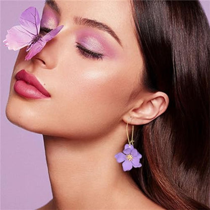 WCRAZYE Bohemian Daisy Flower Earrings Necklace Sets for Women Unique Trendy Boho Matte 3D Gold Flower Floral Petal Statement Earring Wedding Jewelry - color: Purple