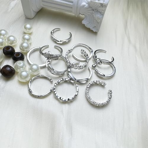 12PCS Toe Rings for Women 14K Gold/Silver Plated Adjustable Toe Ring Set Open Heart Arrow Infinity Rings Beach Foot Jewelry for Summer - color: Silver