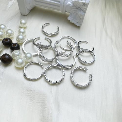 12PCS Toe Rings for Women 14K Gold/Silver Plated Adjustable Toe Ring Set Open Heart Arrow Infinity Rings Beach Foot Jewelry for Summer - color: Silver