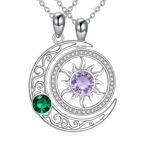 Couples Necklace for 2 Sun and Moon Pendant Matching Jewelry Anniversary Birthday Gifts for Couples BFF - color: May&June