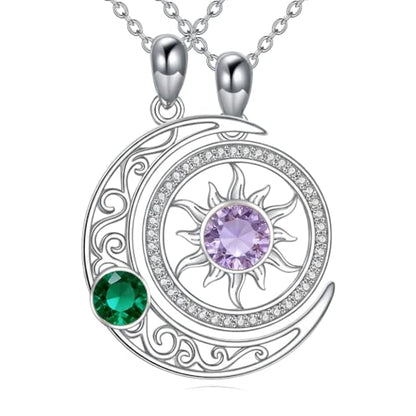Couples Necklace for 2 Sun and Moon Pendant Matching Jewelry Anniversary Birthday Gifts for Couples BFF - color: May&June