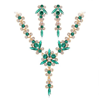 Wedding Jewelry Sets for Brides Rhinestone Necklace and Earring Set Bracelet Ring Gold Silver Prom Jewelry Sets Diamond Flower Teardrop Necklace for Women - color: Style5-Green