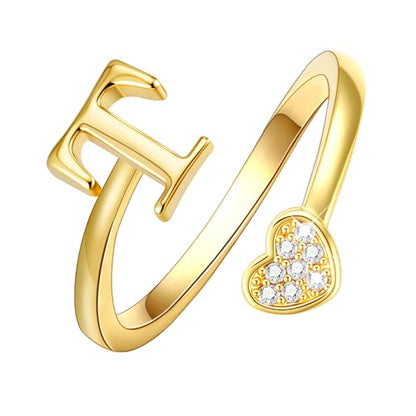 Lunvky Birthday Gifts Silver Initial Rings for Women Teen Girl Kids Trendy Stuff Dainty 14K Gold Plated Adjustable Heart Letter Thumb Rings Pinky Cute Jewelry Personalized Gift - color: Gold, size: Initial-T