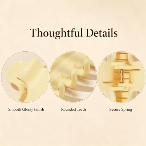 Ivyu 4-Inch Large Rounded Rectangle Hair Claw Clip for Women, Strong Hold | Smooth rounded teeth and a strong spring provide a secure hold for full updos on fine to medium hair. - color: Mlik yellow