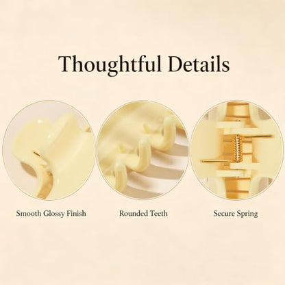 Ivyu 4-Inch Large Rounded Rectangle Hair Claw Clip for Women, Strong Hold | Smooth rounded teeth and a strong spring provide a secure hold for full updos on fine to medium hair. - color: Mlik yellow