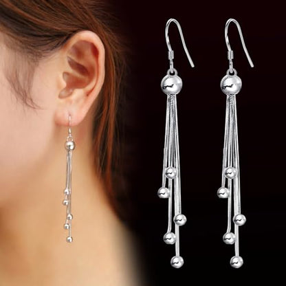 925 Sterling Silver Dangle Earrings with Charms Heart, Water drop, Moon, Star Long Drop Earring for Women Jewelry Gifts Hypoallergenic - color: beads tassel