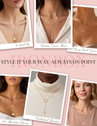 IRONBOX Long Necklaces for Women Trendy 14K Gold Plated Lariat Y Necklace | Hypoallergenic, Adjustable, Gold Silver Drop Necklace, Durable Layered Chain, Dainty Pendant Jewelry, Daily Wear, For Gift