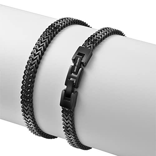 Geoffrey Beene Men’s Stainless Steel Double Franco Chain Bracelet with Extension - color: Black, size: 9.5"