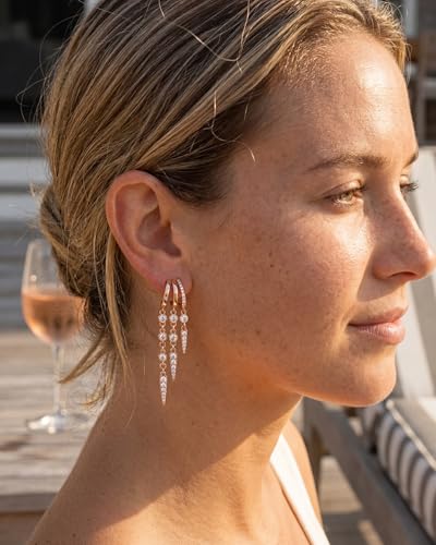 Gold Earrings for Women Trendy 14K Gold Plated Dangle Earrings Small Hoop Huggie Drop Stud Earrings Cubic Zirconia Simple Minimalist Dainty Chain Tassel Hypoallergenic Earrings - color: Tassel & Rose Gold