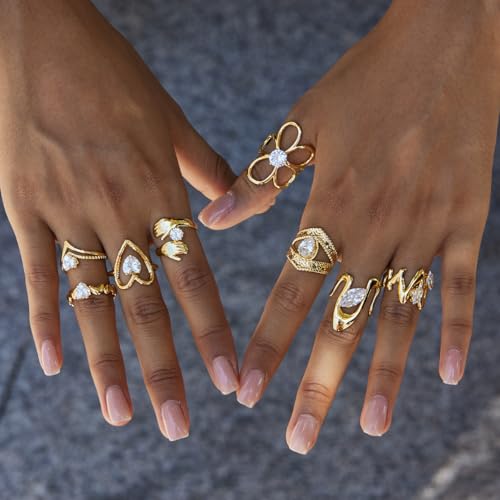 Gold-Plated Butterfly Ring with Dangling Chains and Cubic Zirconia, Adjustable Statement Ring,Cocktail Party Minimalist Ring for Women - style: Style E
