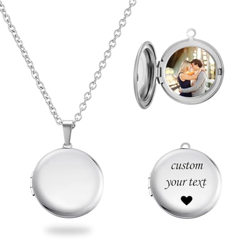 PHOCKSIN Personalized Locket Necklace for Women Photo Necklace with Customized Picture Birth Flower Birthstone Customizable Birthday Gifts - color: #14-Round Silver