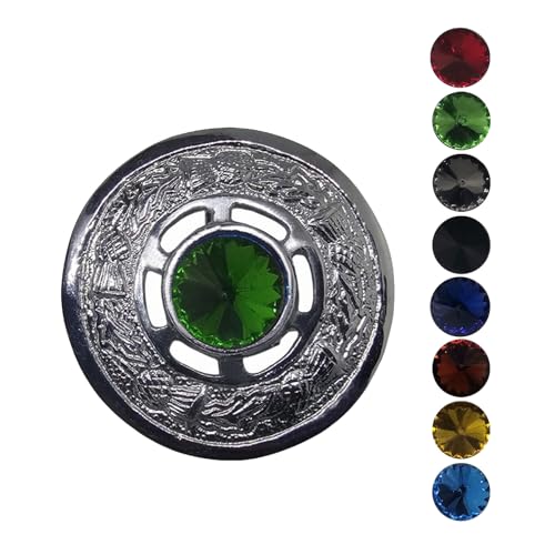AAR Scottish Ladies Kilt Fly Plaid Brooch with Stone 2"/Highland Shawl Brooches - color: Green
