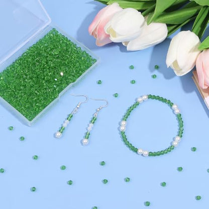 1000Pcs 4mm Faceted Crystal Glass Bicone Beads Loose Bead for DIY Bracelet Necklace Earring Keychain Jewelry Making,Grass Green - color: Grass green