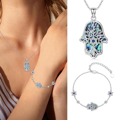 Hamsa Necklace 925 Sterling Silver Evil Eye/Lotus Flower/Star of David/Chai/Yin Yang Hamsa Hand Pendant Jewelry Hand of Fatima Gifts for Women - style: Star of David