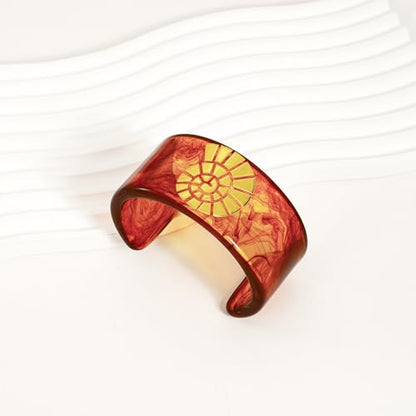 Chunky Acrylic Bangles Bracelets For Women Geometric Acrylic Resin Acetate Mottled Wide Bangle Bracelet Statement Colorful Bangles for Party - color: Cuff Bracelet-Conch