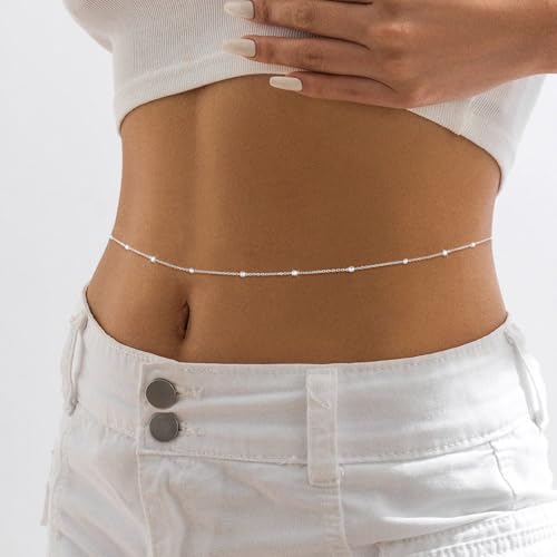 BERISO 14K Gold Plated Body Chain for Women - Sexy Waist Beads Chain, Adjustable Beach Body Jewelry, Elegant Bikini Belly Chain, Boho Festival Layered Body Jewelry (26.5-33 Inch) - style: Body Chain-D