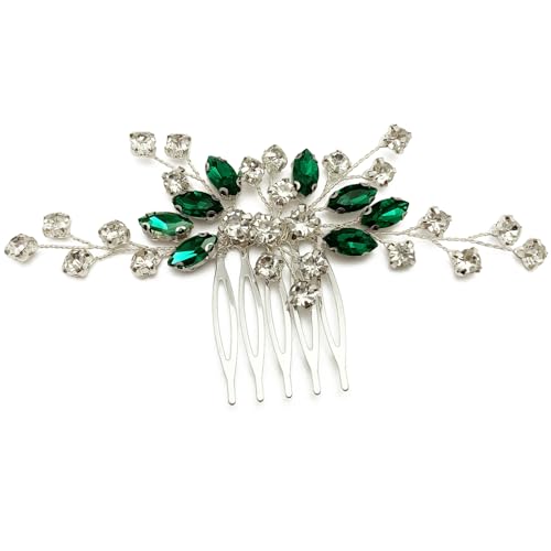 Green Bridal Hair Comb Small Wedding White Emerald Crystal Silver Vine Hair Piece Accessories for Women Girls