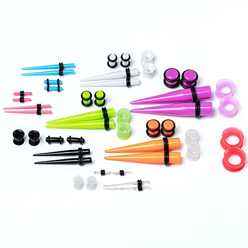 50 Pcs Ear Gauges Stretching Kit 14G-00G | Acrylic Tapers and Plugs Silicone Tunnels, Gauge Expanders Stretching Kit, Piercing Earring Jewelry for Men and Women - color: Multicolor