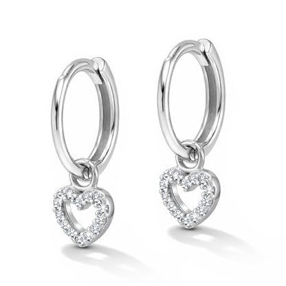LeCalla 925 Sterling Silver Huggie Hoop Earrings for Women | Rhodium-Plated CZ & Moissanite Dangle Hoop Earrings | Heart, Double Hoop & 3 Stone Designs Hoops | Hypoallergenic Small Hoops Earring Gift for Women - style: Design 01 – Heart Dangle Hoop