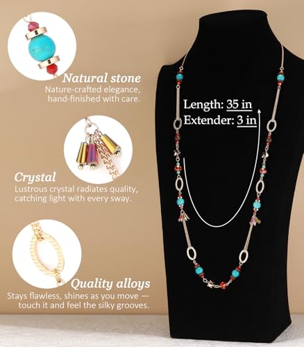 Long Gold Boho Necklaces for Women Beaded Statement Chain Long Necklace Gold Costume Jewelry Birthday Gifts for Her - color: Colorful
