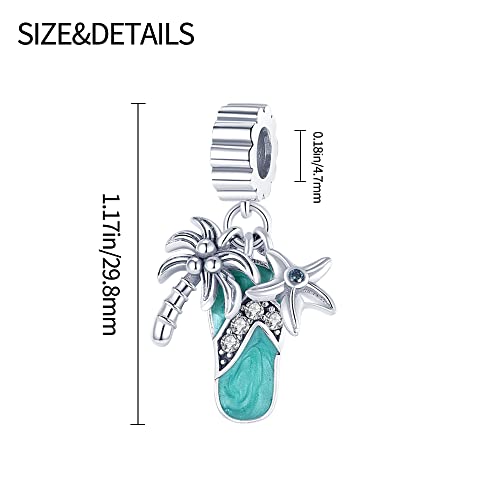 Pandach 925 Sterling Silver Charms for Bracelets and Necklaces Travel Round The World Beads Charms Relaxation Dangle Pendant,Jewelry Beads Gifts for Women - style: Beach coconut tree starfish slippers Charm
