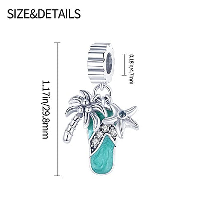 Pandach 925 Sterling Silver Charms for Bracelets and Necklaces Travel Round The World Beads Charms Relaxation Dangle Pendant,Jewelry Beads Gifts for Women - style: Beach coconut tree starfish slippers Charm