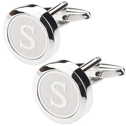 Mens Classic Stainless Steel Initial Cufflinks 26 Alphabet Initial Letter Cufflinks Business Wedding Shirts A-Z - style: S