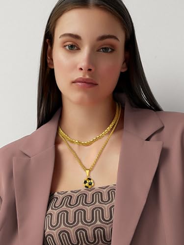 GOLDCHIC JEWELRY Sport Necklaces for Men Teen, Football Baseball Soccer Basketball Softball Necklaces with Stainless Steel Chain Athlete Jewelry Sports Fan Gift - color: Soccer Pendant-Gold, style: NO Engraving