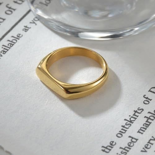 MYNENEY Stainless Steel Square Shape Signet for Men Statement Ring - color: Custom Gold