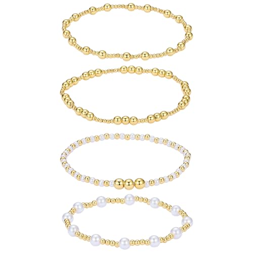 Ornaland Pearl Bracelets for Women Gold Beaded Bracelets Stackable Bracelets Set Stretch Summer Beach Jewelry for Women - style: Style B-4pcs