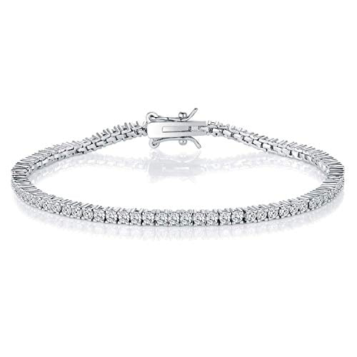 2.0MM Tennis Bracelet for Women and Men，18K White/Yellow Gold Plated Round 2mm Cubic Zirconia Classic Tennis Bracelet - color: White Gold Plated, size: 6.5 inch