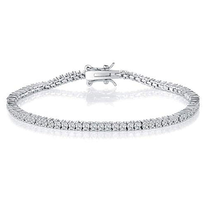 2.0MM Tennis Bracelet for Women and Men，18K White/Yellow Gold Plated Round 2mm Cubic Zirconia Classic Tennis Bracelet - color: White Gold Plated, size: 7 inch