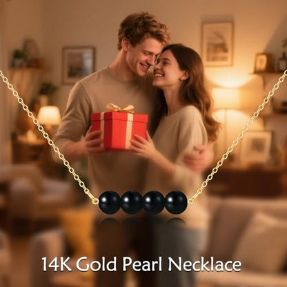 KECHO 14K Real Gold Beads Pendant Necklace Solid Yellow Gold Jewelry Anniversary Birthday Gifts for Women - color: Black Onyx 4