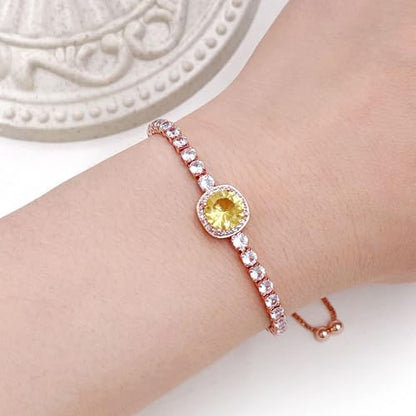 Sparkling CZ Tennis Bracelets for Women, Birthstone Slider Bolo Bracelets Trendy Birthday Valentine's Day Jewelry for Women Lady - color: Yellow