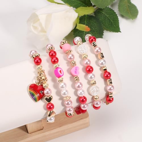 Ardorchid Halloween Bracelets for Women Pumpkin Ghost Steleton Bat Skull Beaded Stackable Stretchy Bracelet Rugby Thanksgiving Christmas Heishi Bracelets - color: Valentines -C