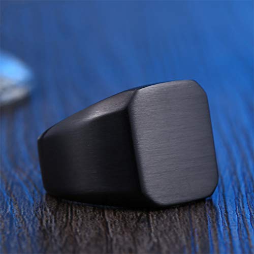Stainless Steel Signet Ring for Men Solid Square Biker Rings Matte Brushed/Polished Finish - color: Brushed, Black
