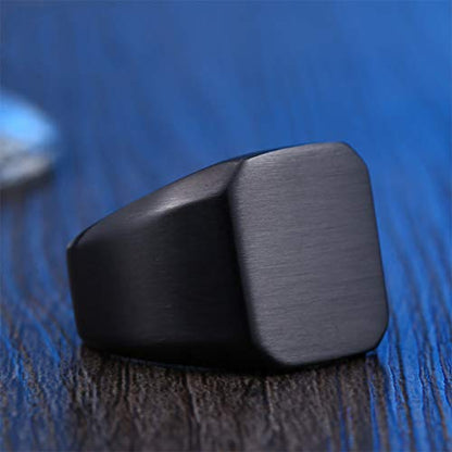 Stainless Steel Signet Ring for Men Solid Square Biker Rings Matte Brushed/Polished Finish - color: Brushed, Black