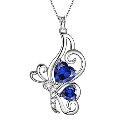 Butterfly Heart Necklace Birthstone Pendant Necklace Earrings Bracelet Women 925 Sterling Silver Animal Butterflies Birthstone Pendant Crystal Birthday Jewelry Wedding Gift - color: I.September-necklace