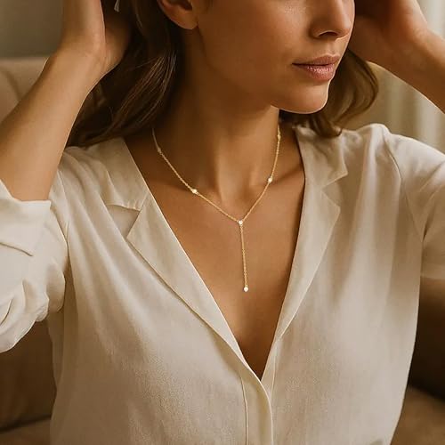 VIROMY Gold Long Y Necklaces for Women Trendy - Dainty Lariat Chain Drop Pendant Necklace for Women Gold Statement Jewelry - color: Y Necklace 05