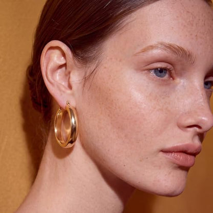 8mm Wide Gold Hoop Earrings for Women Hypoallergenic 925 Sterling Silver post Lightweight Large 14k Chunky Gold Hoop Earrings for Women 20/30/40/50/60mm - color: Gold 30mm