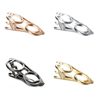 Yoursfs 4 Pcs Funny Tie Clips Set For Men Unique Stainless Steel Eye Glasses/Ruler/Pen/Mustache Tie Clips Personalized Jewelry - style: Eyeglass Set Tie Clips