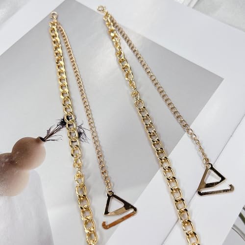 2PCS Adjustable Cuban Link Underwear Chain for Women Simple Bra Shoulder Strap Aesthetic Non-slip Lingerie Straps Bridal Wedding Dress Rave Party Festival Accessories Summer Body Jewelry - color: Gold