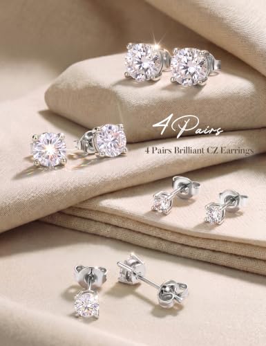MILACOLATO S925 Sterling Silver Stud Earrings for Women Men Hypoallergenic 18K Gold Plated Cubic Zirconia Earrings Studs Brilliant Simulated Diamond Halo Earring for Sensitive Ears - style: 18K White Gold Plated - Round CZ