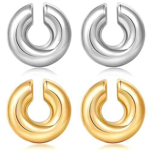 Chunky Ear Cuff Earrings for Women Non Piercing Ear Clip Earrings 14K Gold Ear Cuff and Silver Ear Cuffs Set