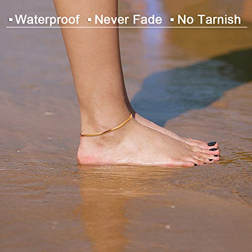 Gold Anklets for Women Waterproof,18K Gold Plated Anklet for Women Snake Chain Link Dainty Ankle Bracelets Summer Beach Jewelry - color: 3mm-Gold