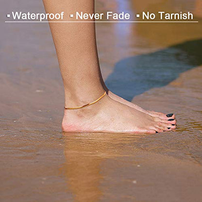 Gold Anklets for Women Waterproof,18K Gold Plated Anklet for Women Snake Chain Link Dainty Ankle Bracelets Summer Beach Jewelry - color: 3mm-Gold